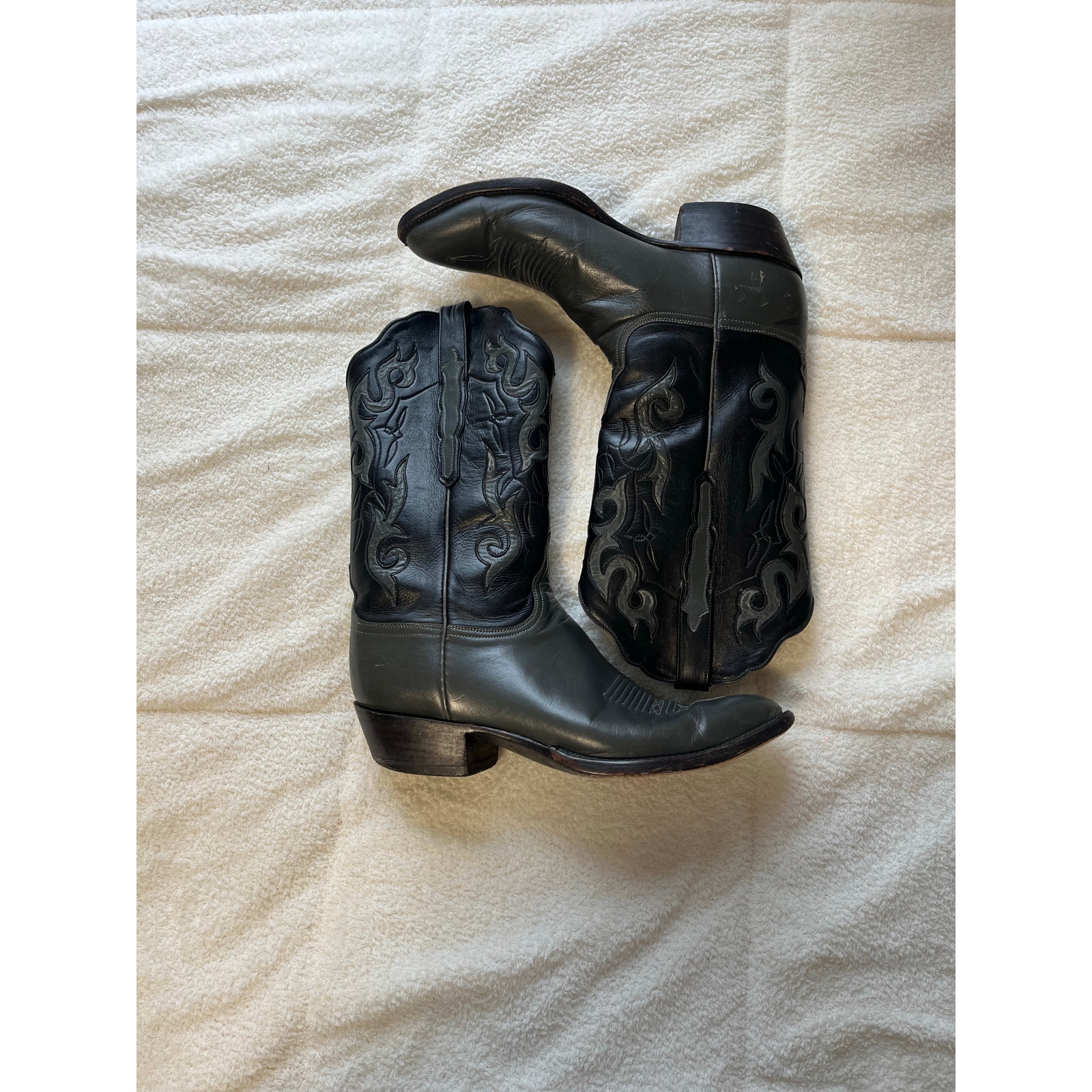 Lucchese Classics Leather Goat Calf Boots US 9 D Men Black Western Cowboy Boot