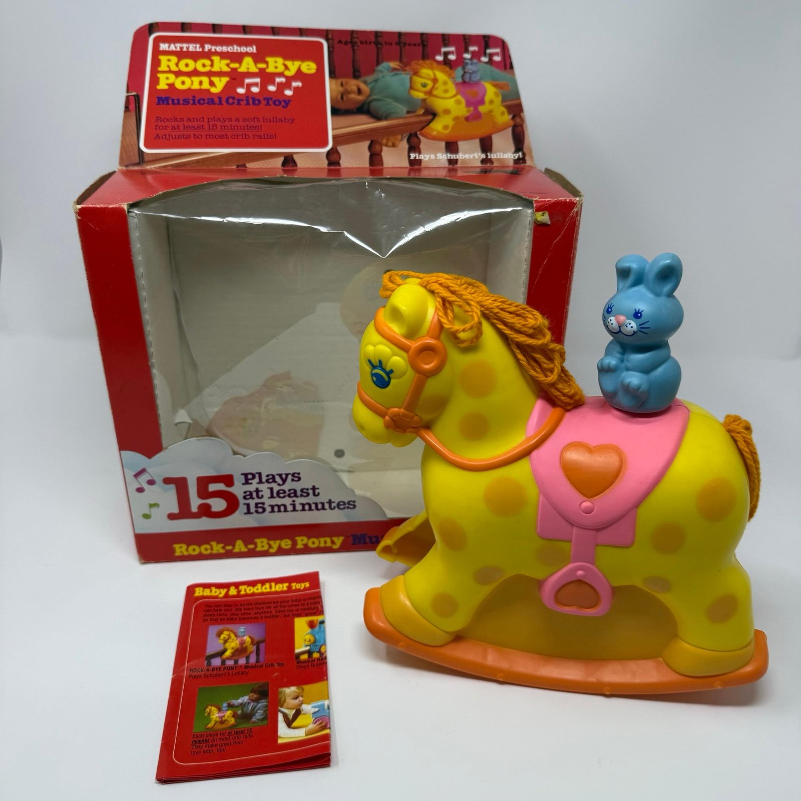 Vintage 1979 Mattel Preschool Rock-A-Bye Pony Musical Crib Toy with box