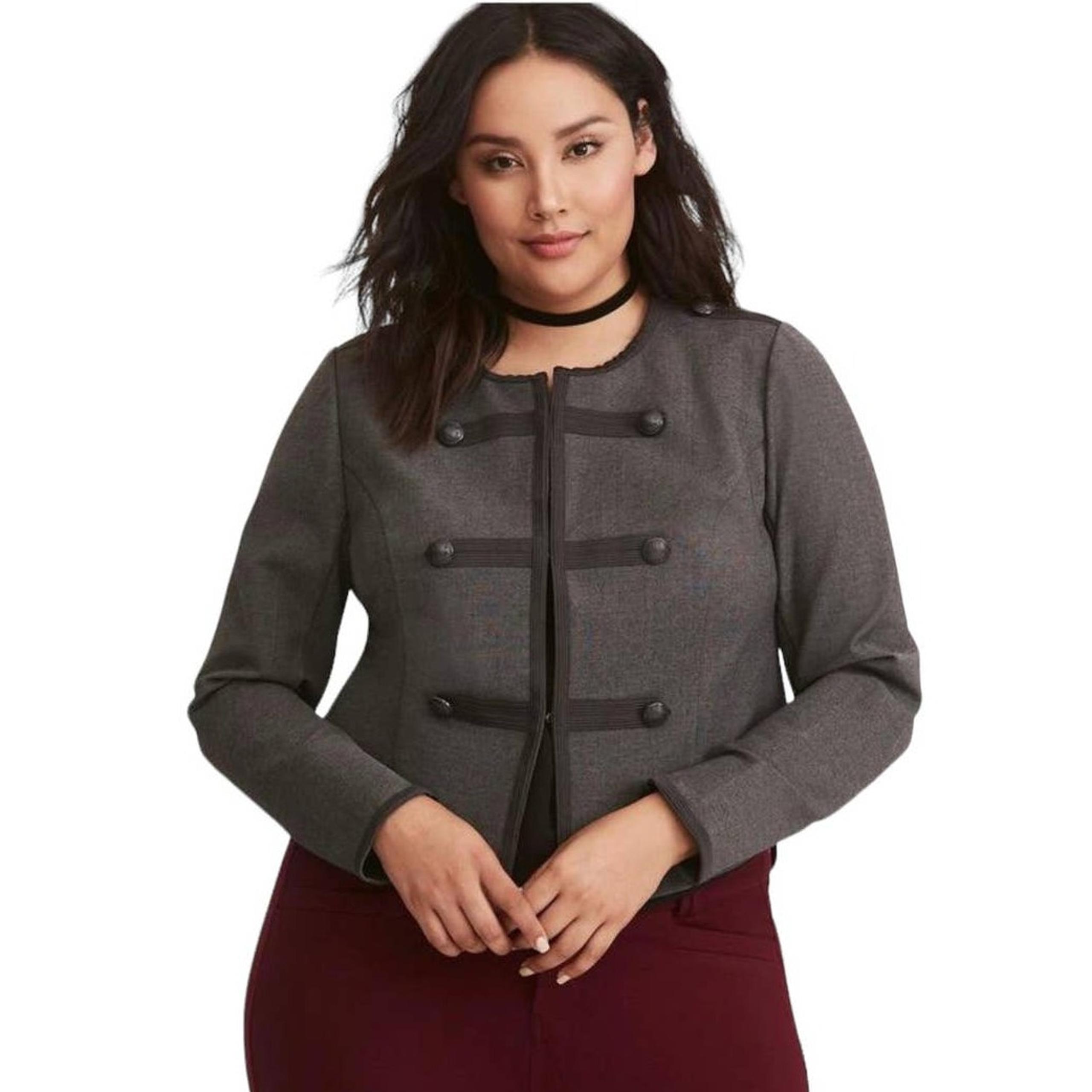 TORRID Gray Military Jacket Blazer Cadet Coat ~ Women's Size 0 (LARGE)