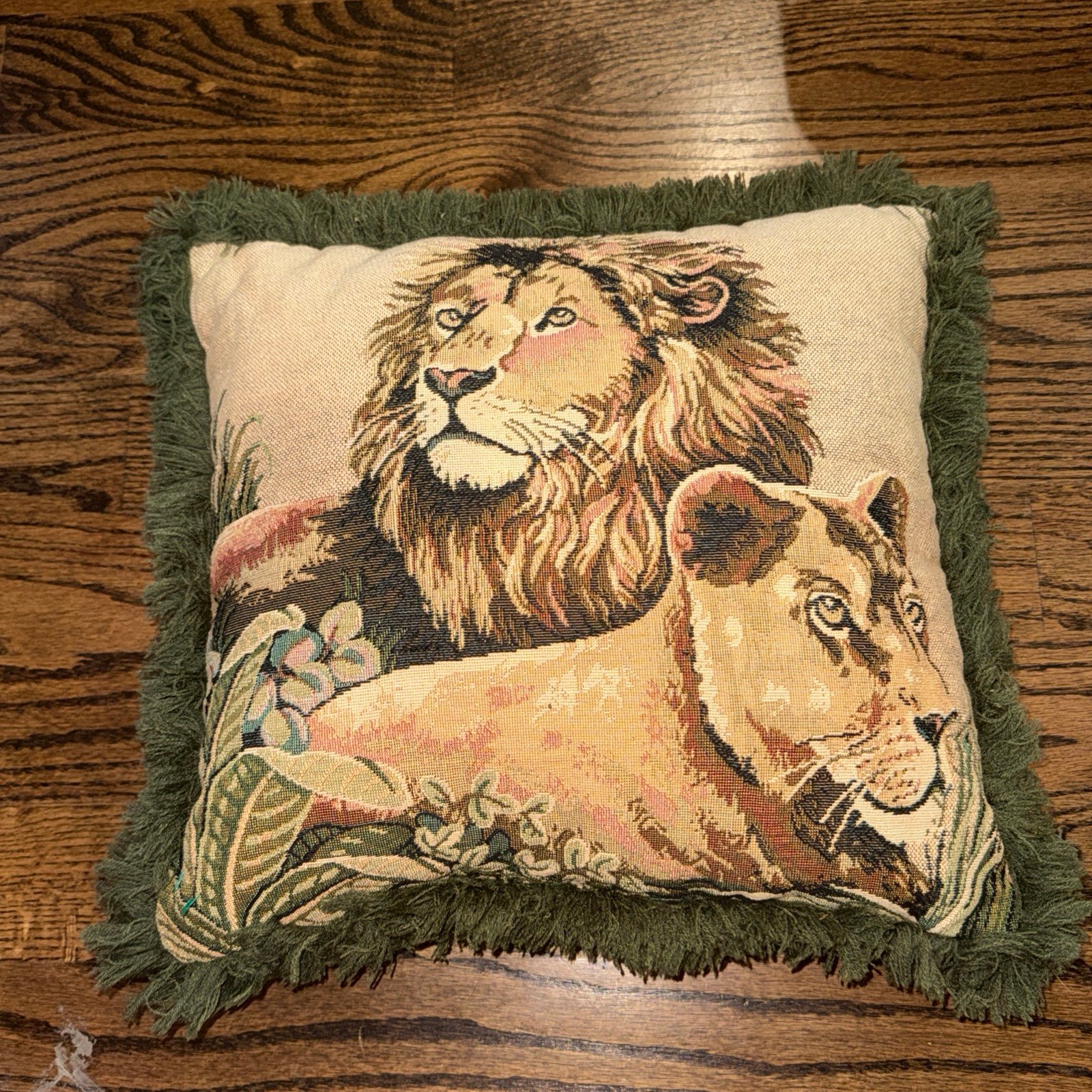 Ashford Court Lion & Lioness Tapestry Pillow 16 X 16