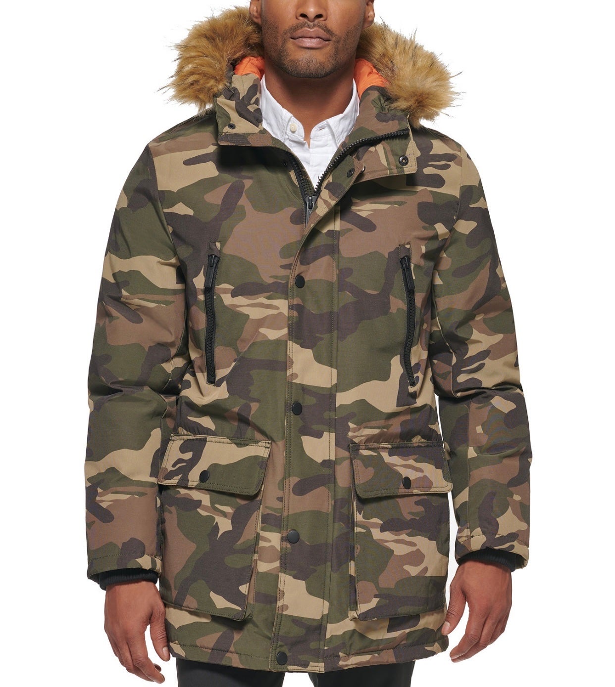 Club Room Men's Parka with a Faux Fur-Hood Jacket, Camouflage, Size S