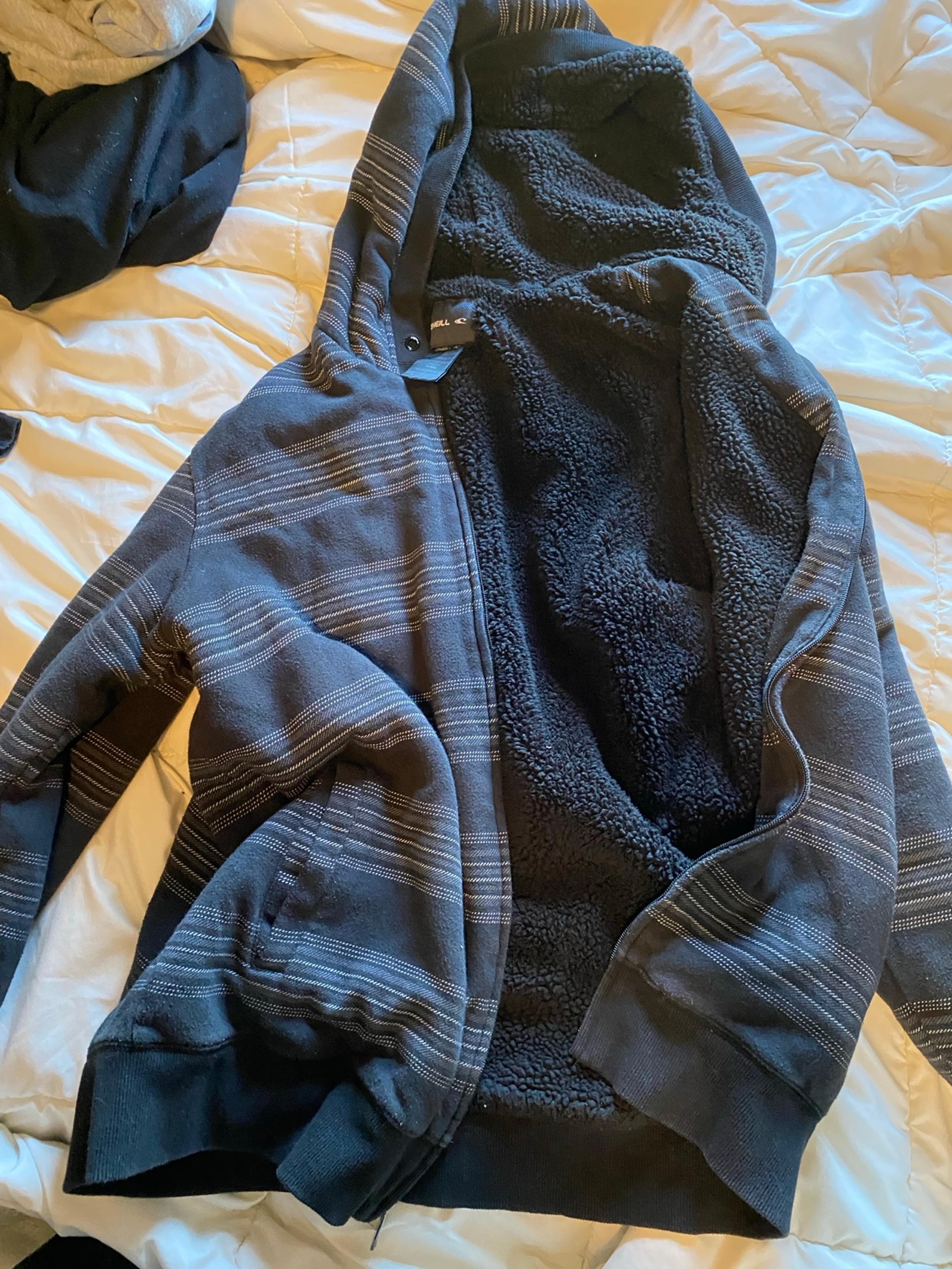 O’Neil Black Striped fuzzy Hoodie Zip Up