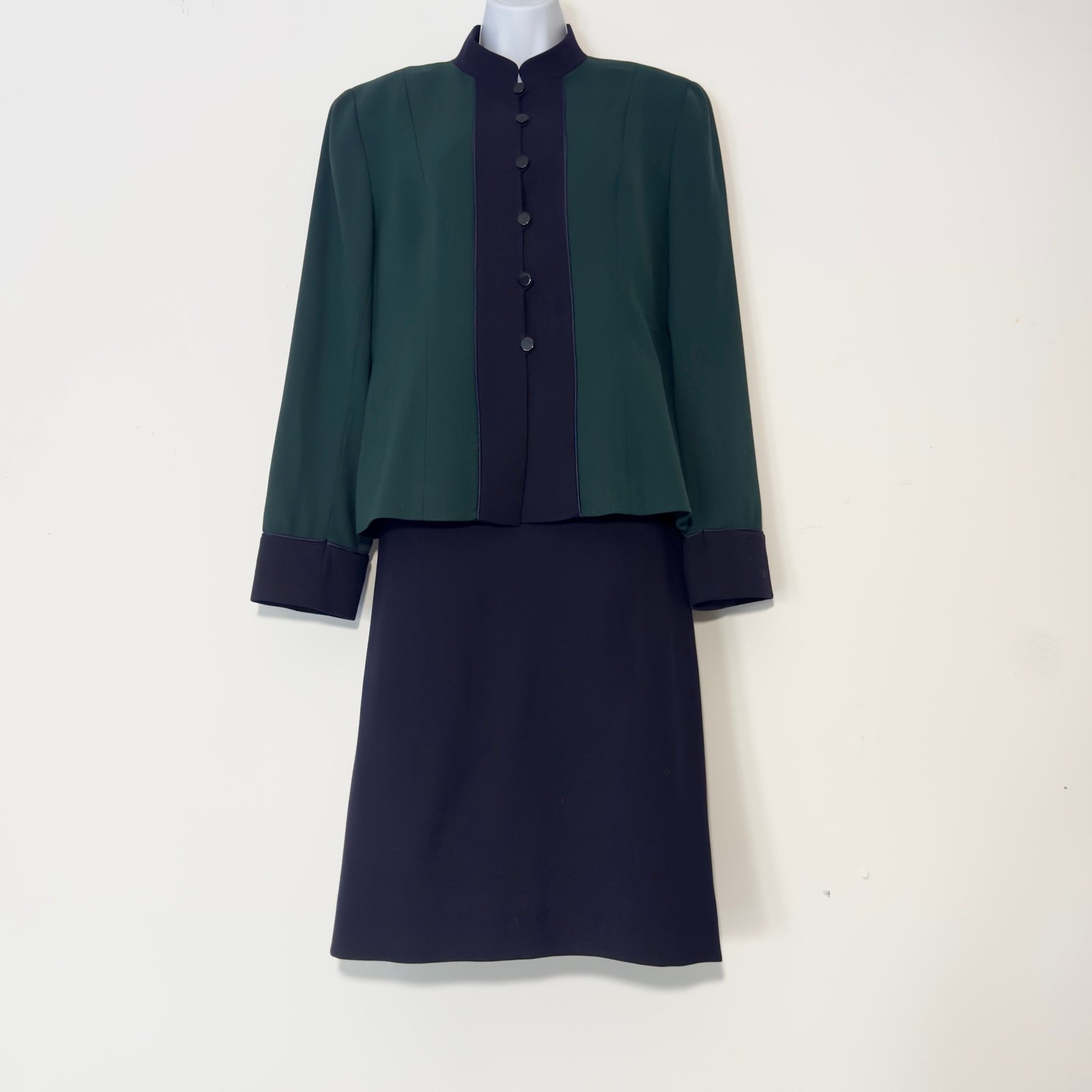 JH COLLECTIBLES Vintage Navy Green Wool Jacket & Skirt Suit Set  Size 12