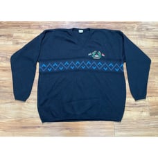 VTG 80s 90s Grand Prix Monaco Formula 1 Black V Neck Embroidered Sweater XL RARE