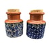 Vintage Pair Japanese Ceramic Painted Spice Jars Blue Floral Firefly Orig. Corks