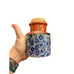 Vintage Pair Japanese Ceramic Painted Spice Jars Blue Floral Firefly Orig. Corks