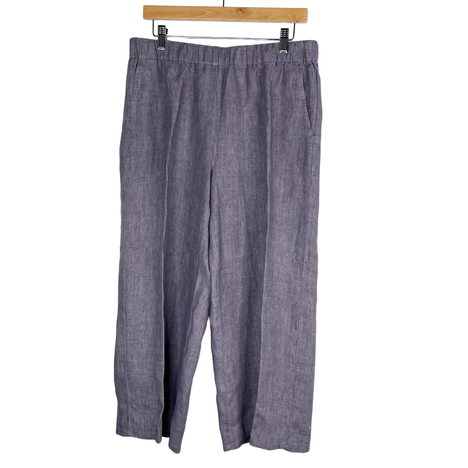 Eileen Fisher Medium M Blue Purple Lantern Organic Linen Cropped Pants Delave