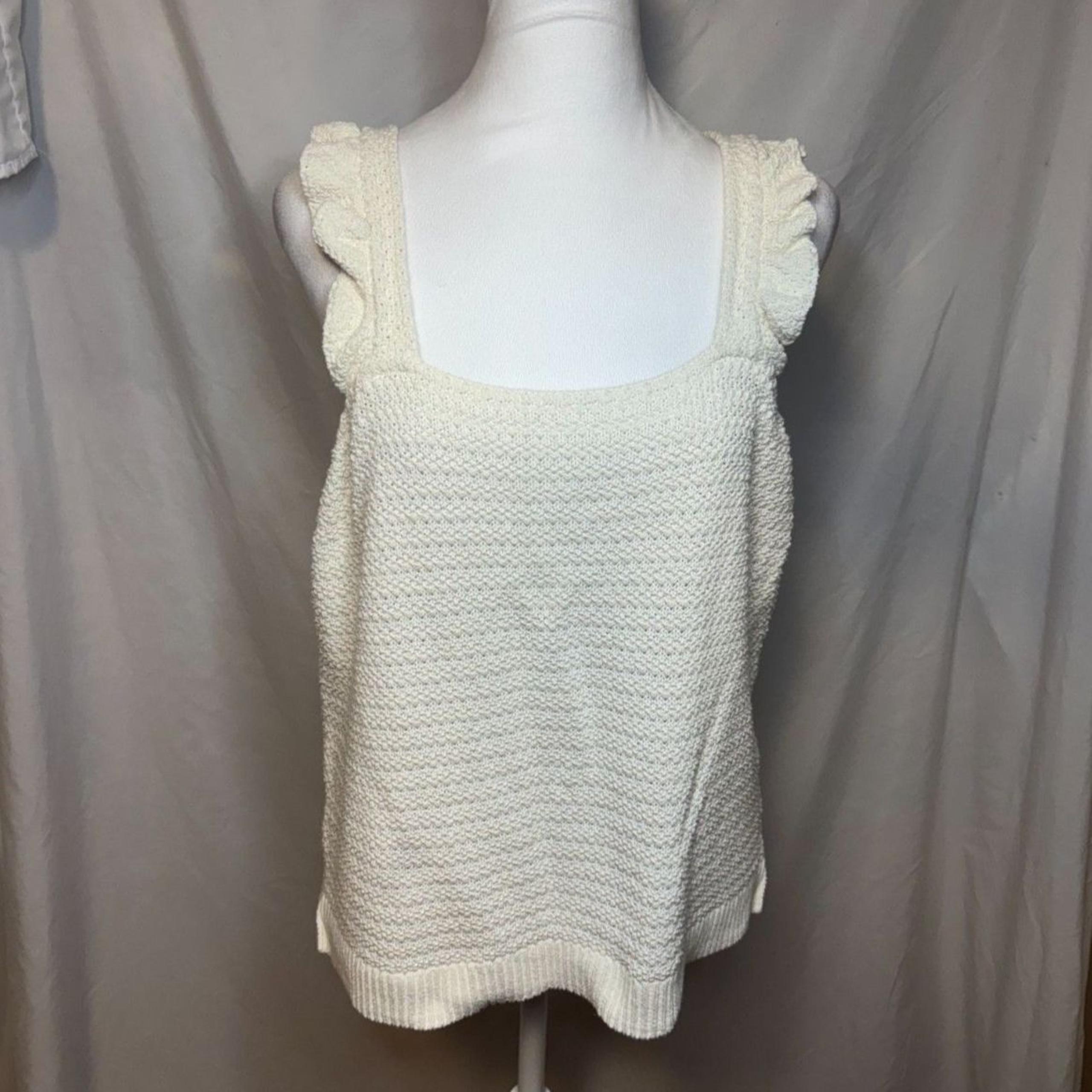 Madewell Crochet Knit Cream Ruffled Sweater Tank Top Womens