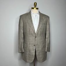 Jos A Bank Gold Signature Sport Coat Mens Brown Tan Check Wool Silk Linen 40R