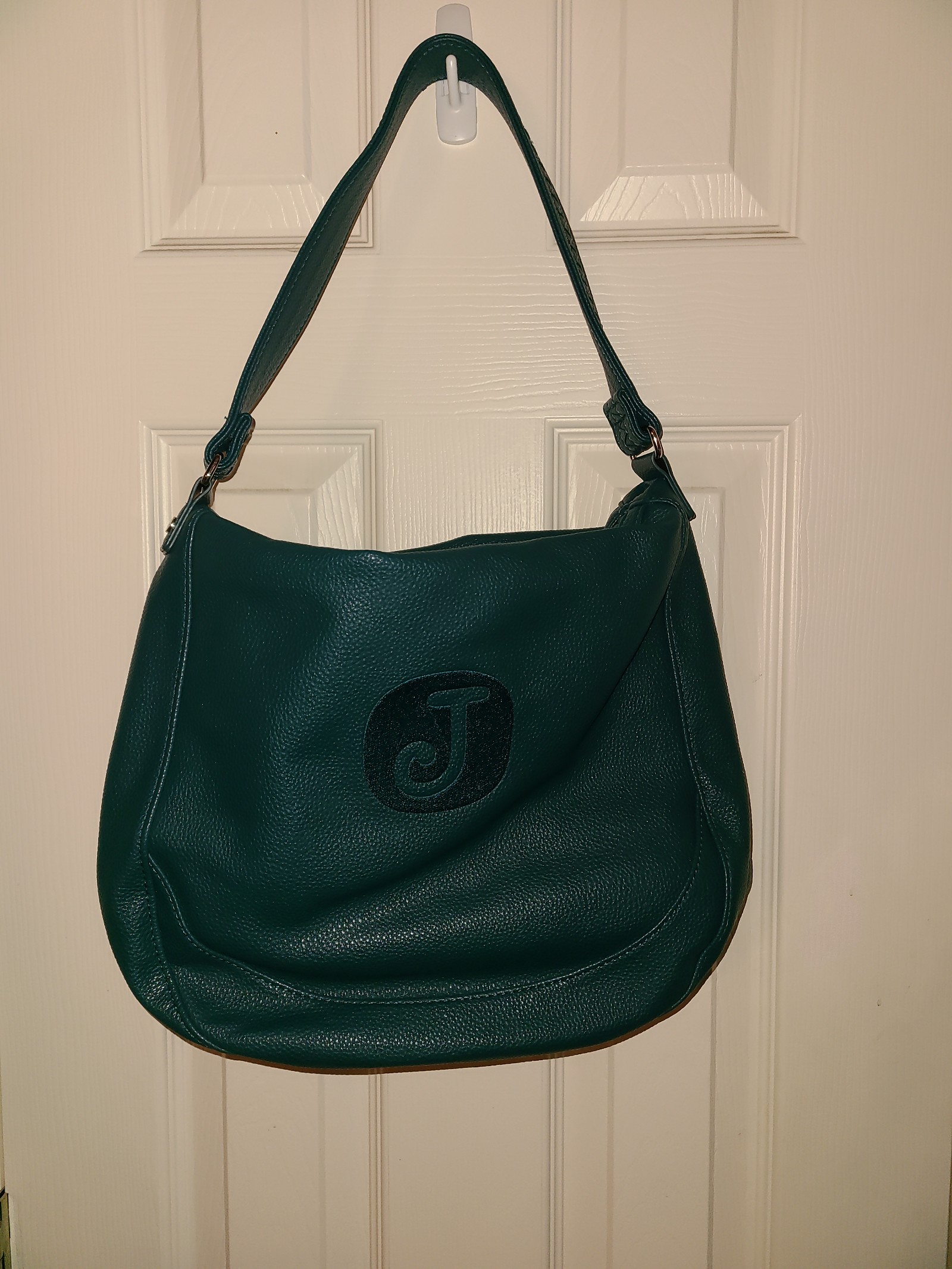 Thirty one Midway hobo deep Teal pebble purse with J embroidery