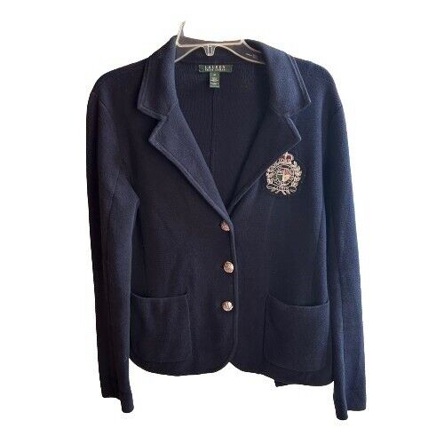 LRL Lauren Ralph Lauren Vintage Navy Blue Size M 3D Emblem Silver