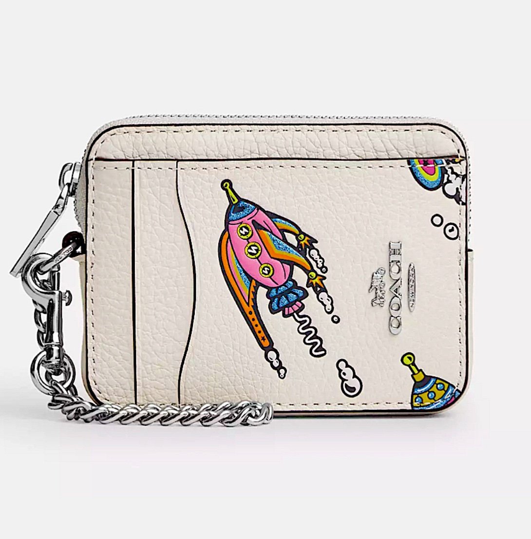 NWT COACH Cosmic Coach Zip Card Case With Rocket Print CW889 AUTHENTIC