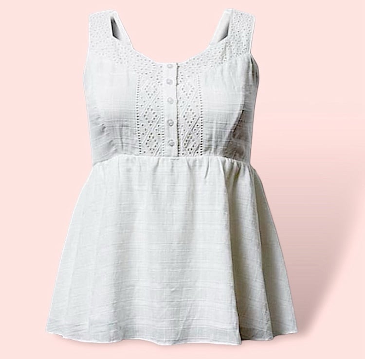 TORRID Babydoll Cotton Windowpane Button Front Tank NWT