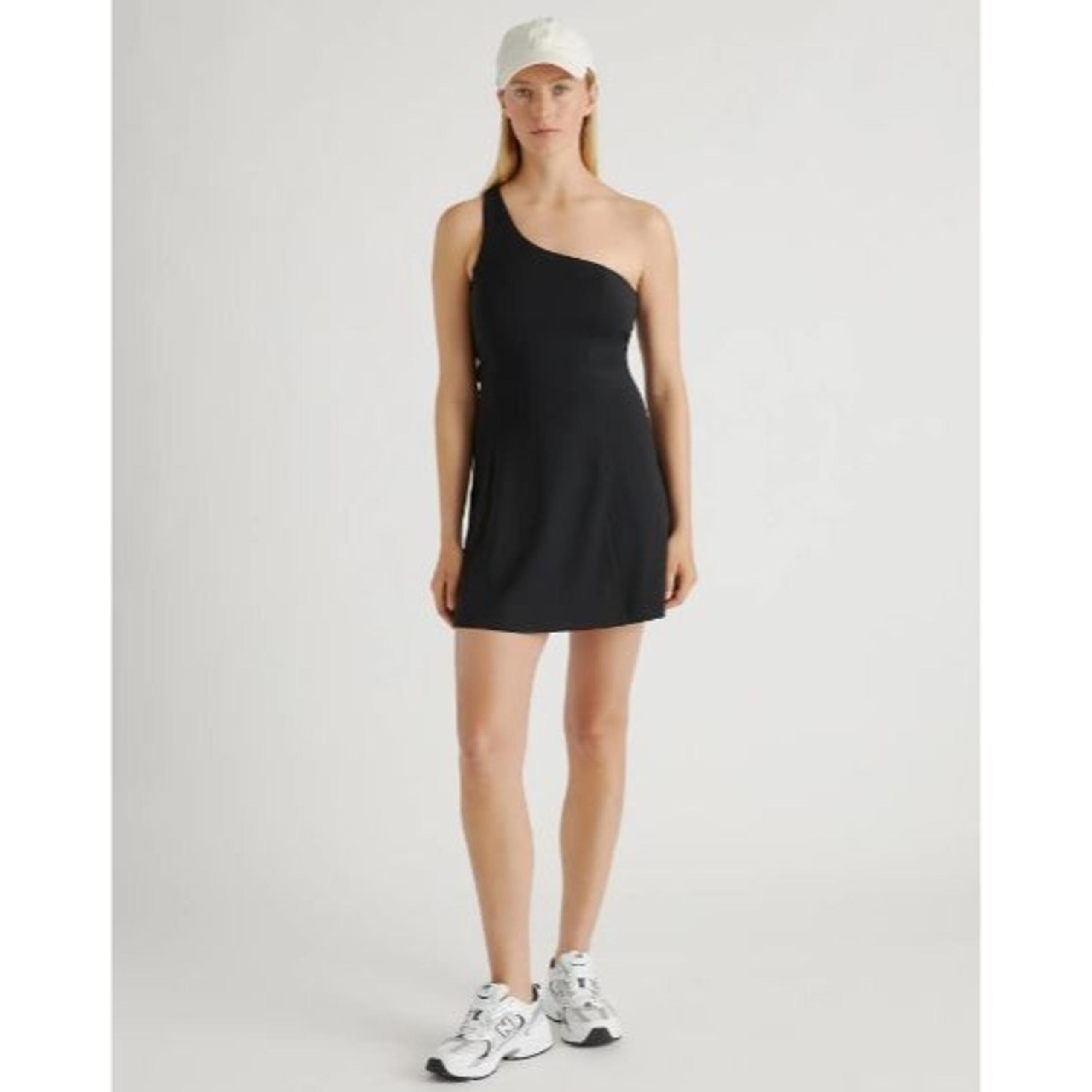 Quince Ultra Form Performance One Shoulder Dress Black Medium New