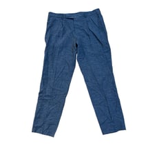 Hugo Boss Wool Linen Blend Dress Pant Size 44R Blue Plaid Windowpane Pleated