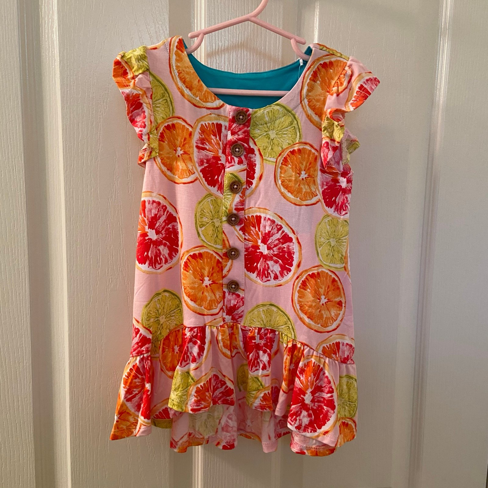 Posh Peanut Citrine Ruffled Cap Sleeve Henley Hi-Low Dress Girls Size 2T NWT