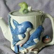 Vintage Takahashi Teapot Blue birds coffee pot Japanese Asia Oriental Dish