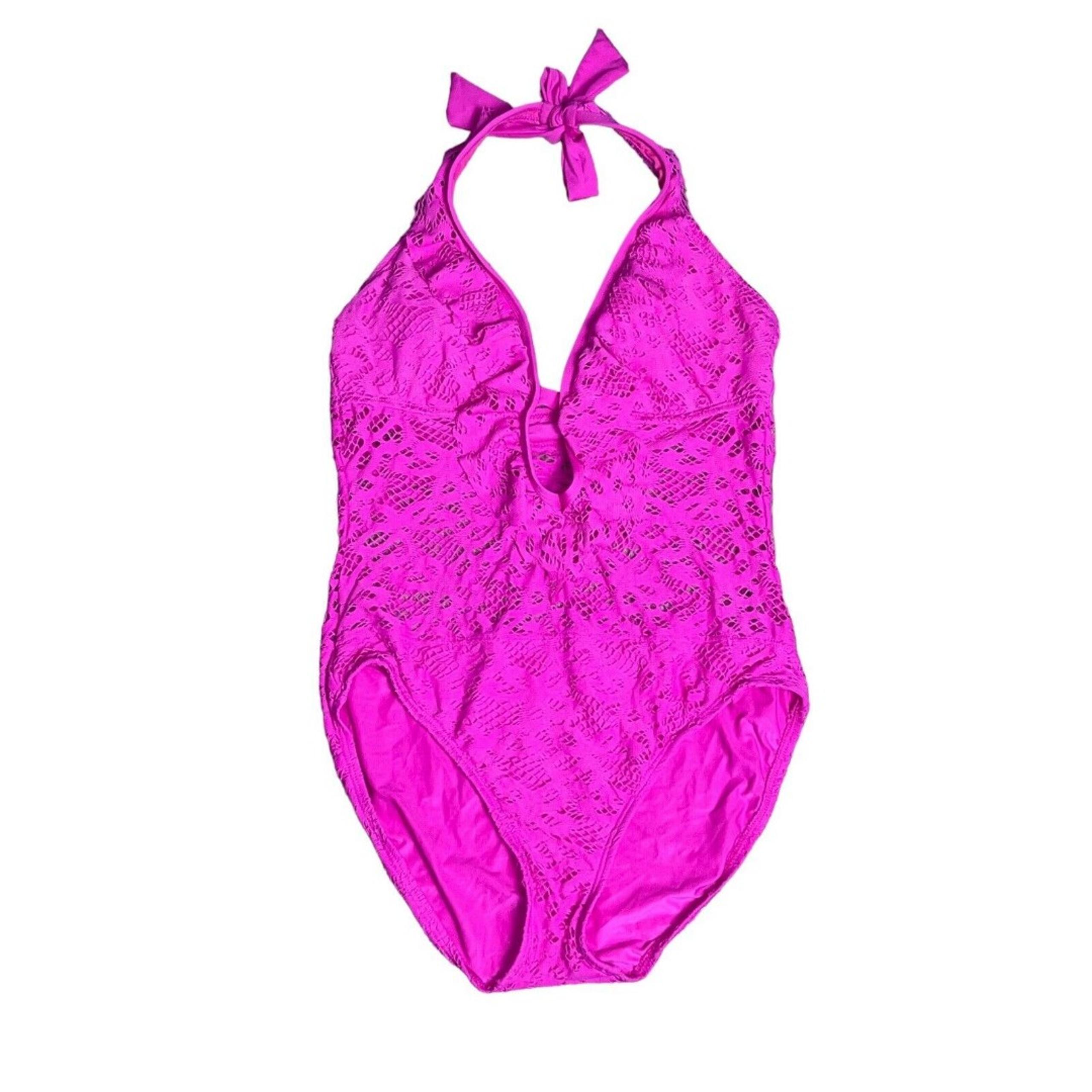 Kenneth Cole Reaction One Piece Crochet Lace Overlay Halter Sz Large