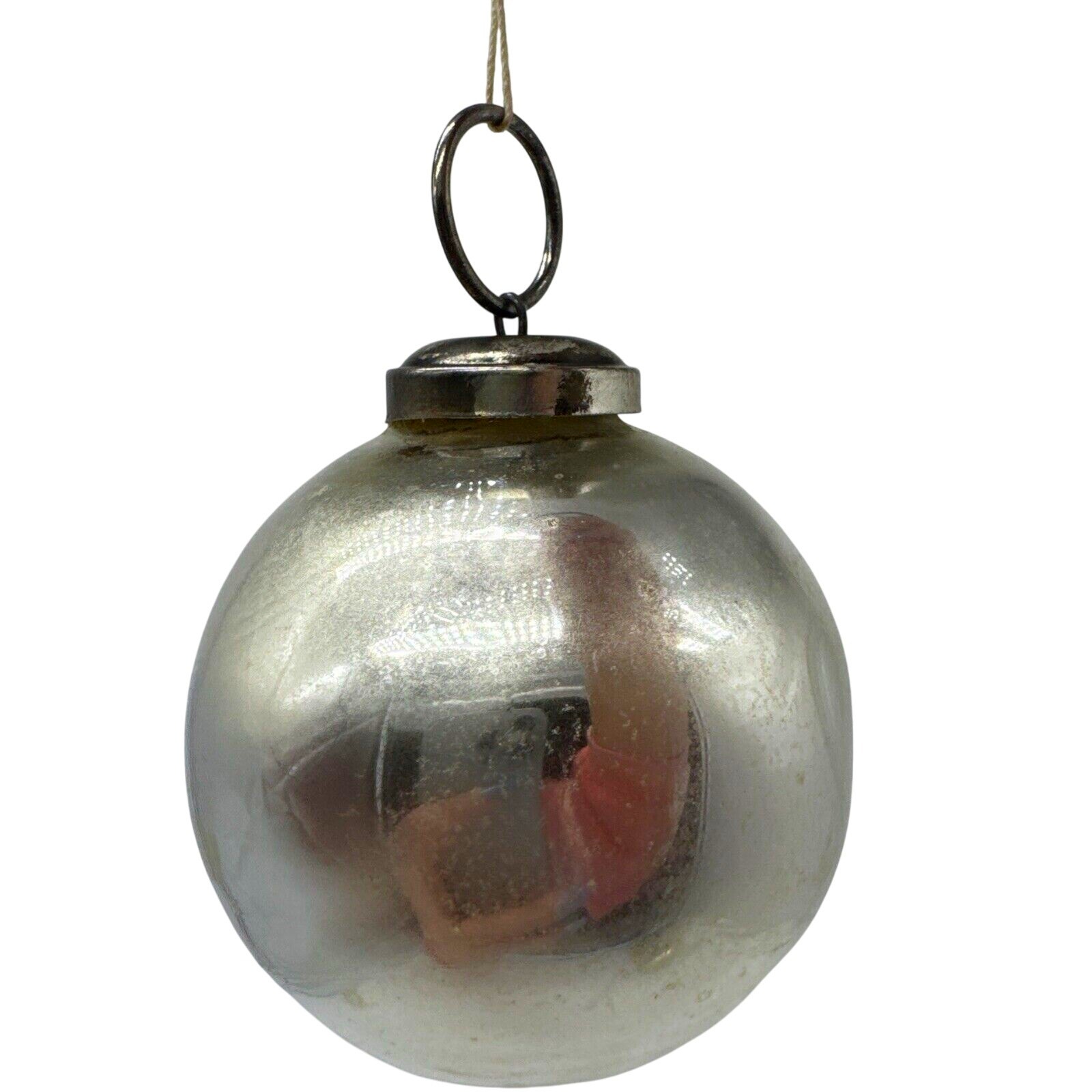 Vintage Kugel German Blown Glass Silver Mirror Ball Ornament 2.5 Christmas