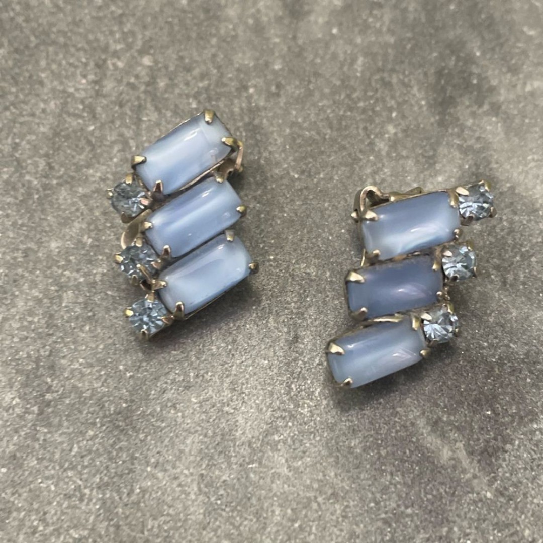 Vintage Blue Moonstone Rhinestone Earrings