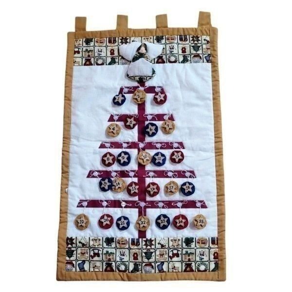 Handmade Christmas Countdown Advent Calendar Christmas Tree Wooden Star Tapestry