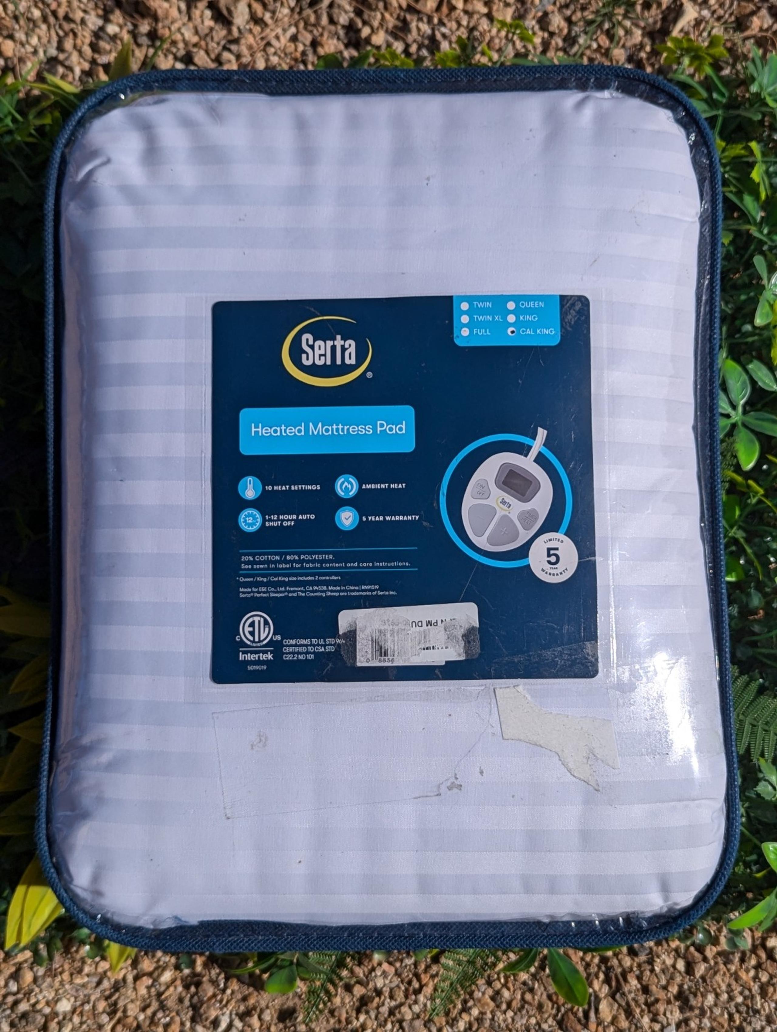 Serta dual control California King Heated Mattress Pad 10 heat setting timer NEW