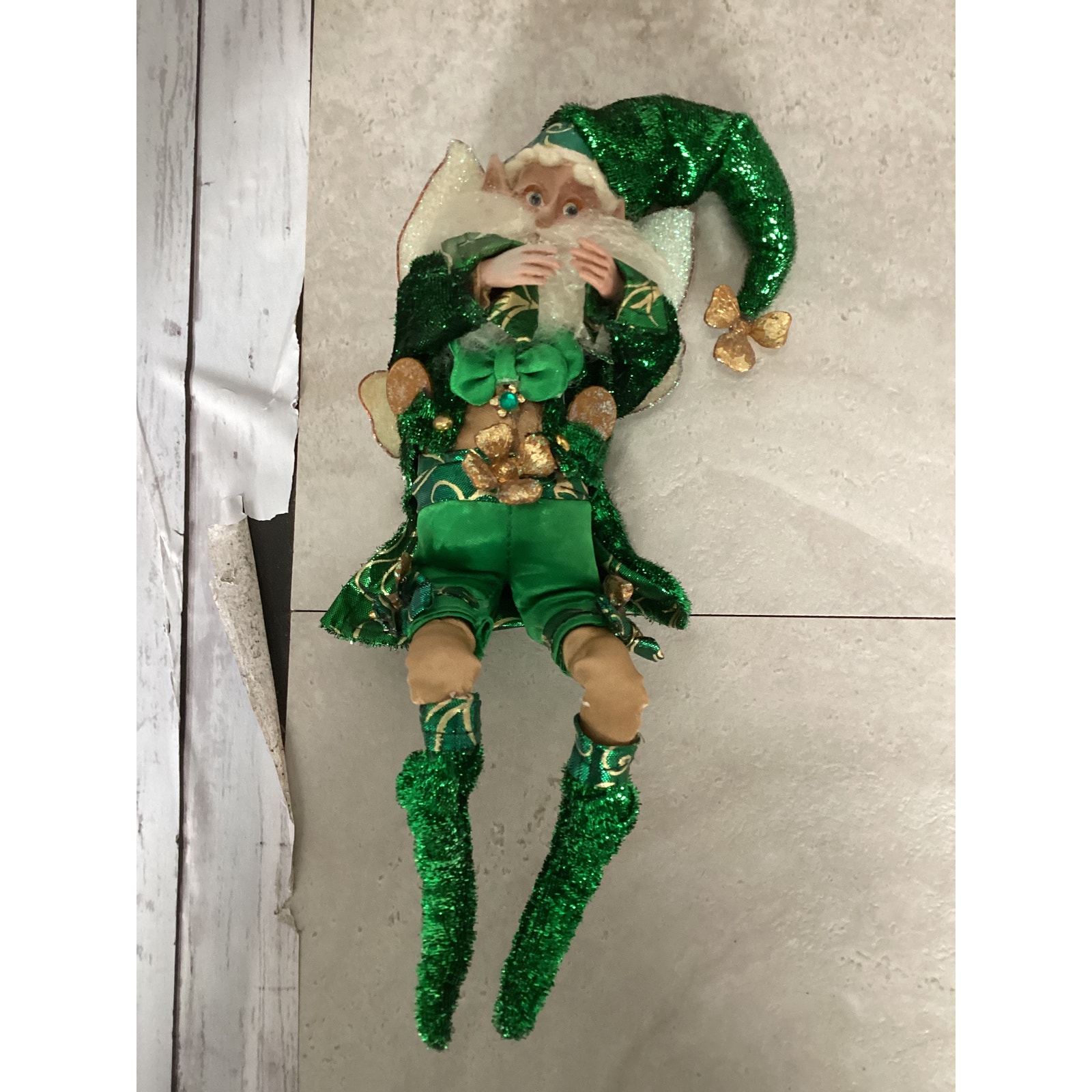 Vintage MARK ROBERTS Lucky Gold Clover Fairy Elf
