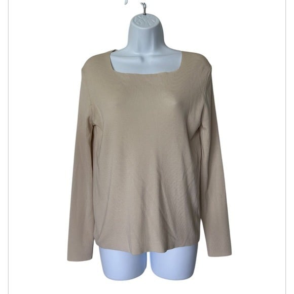 Akris wool sweater tan square neck long sleeve pullover Size 12
