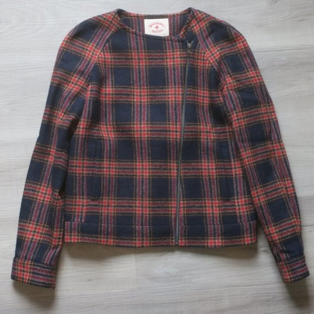 Brooks Brothers Red Fleece womens wool navy tartan plaid blazer size 2