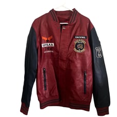 Faux leather Red & Navy Men Varsity Jacket