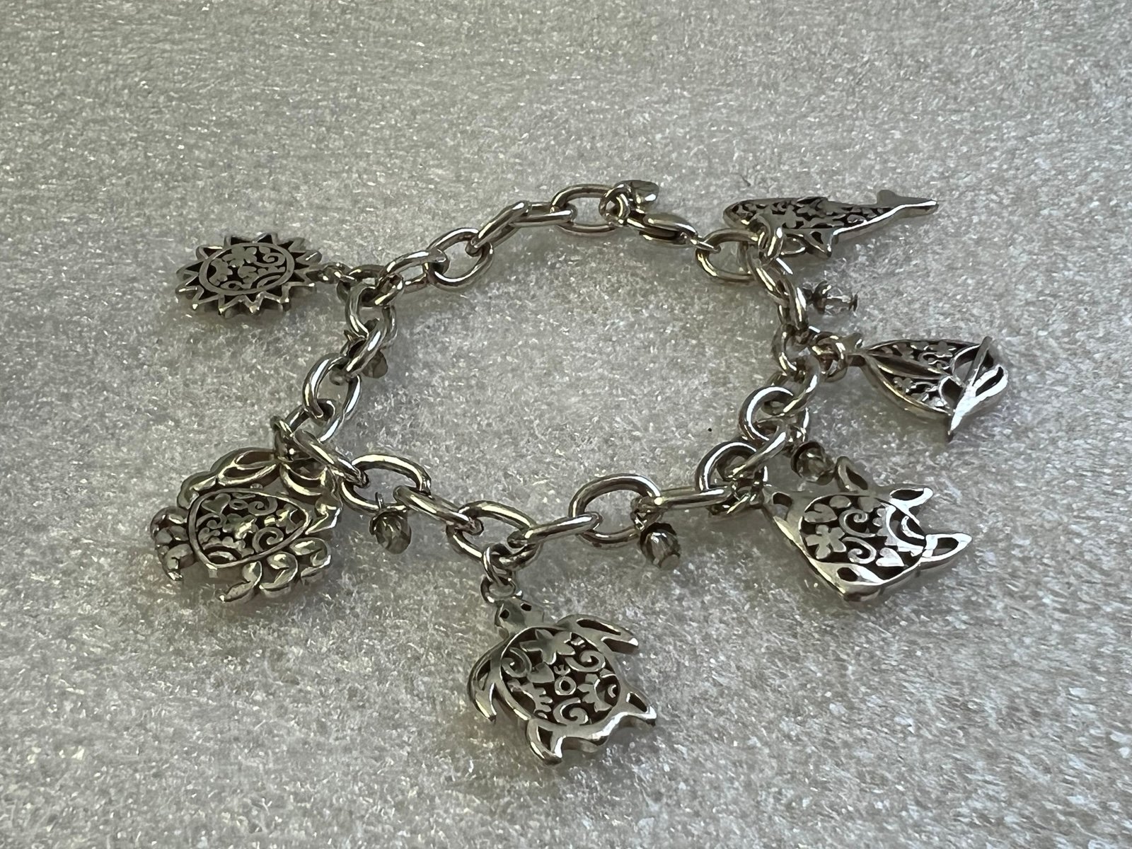 Brighton Seascape Silver Charm and Dangling Crystal Bracelet