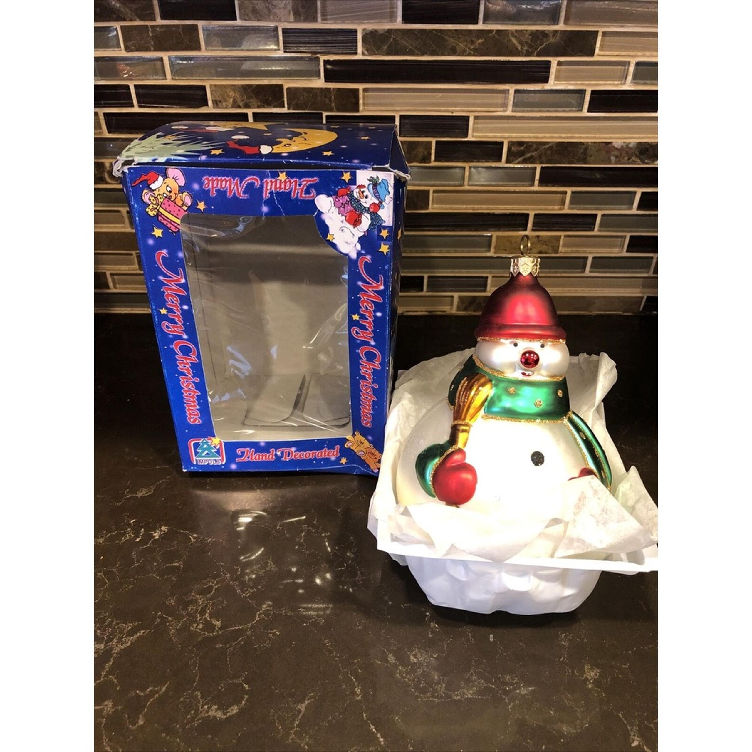 Snowman Mouth Blown Glass Tree Ornament Impuls Christmas Hand Painted Frosty The