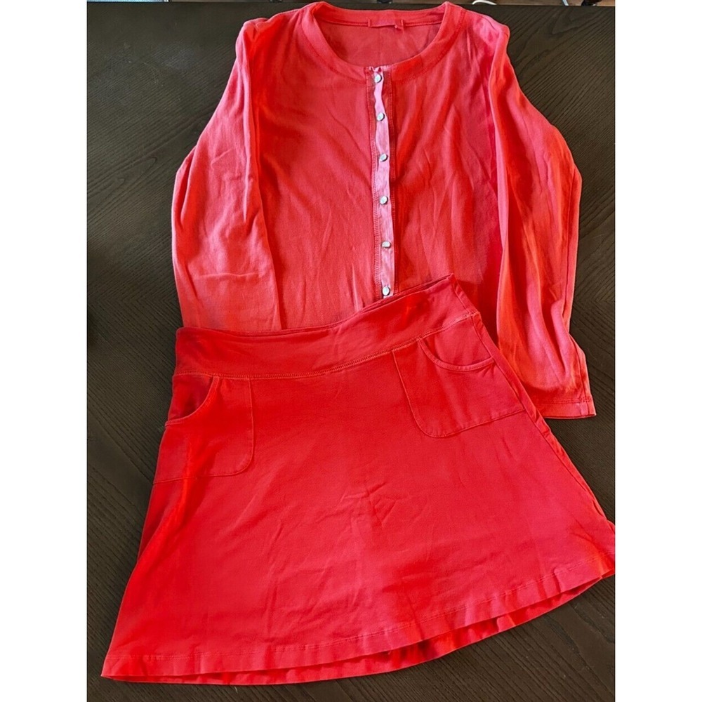 VTG Fresh Produce Size Small/Medium 2 Pc Set Cardigan Skort Coral Pink Cotton
