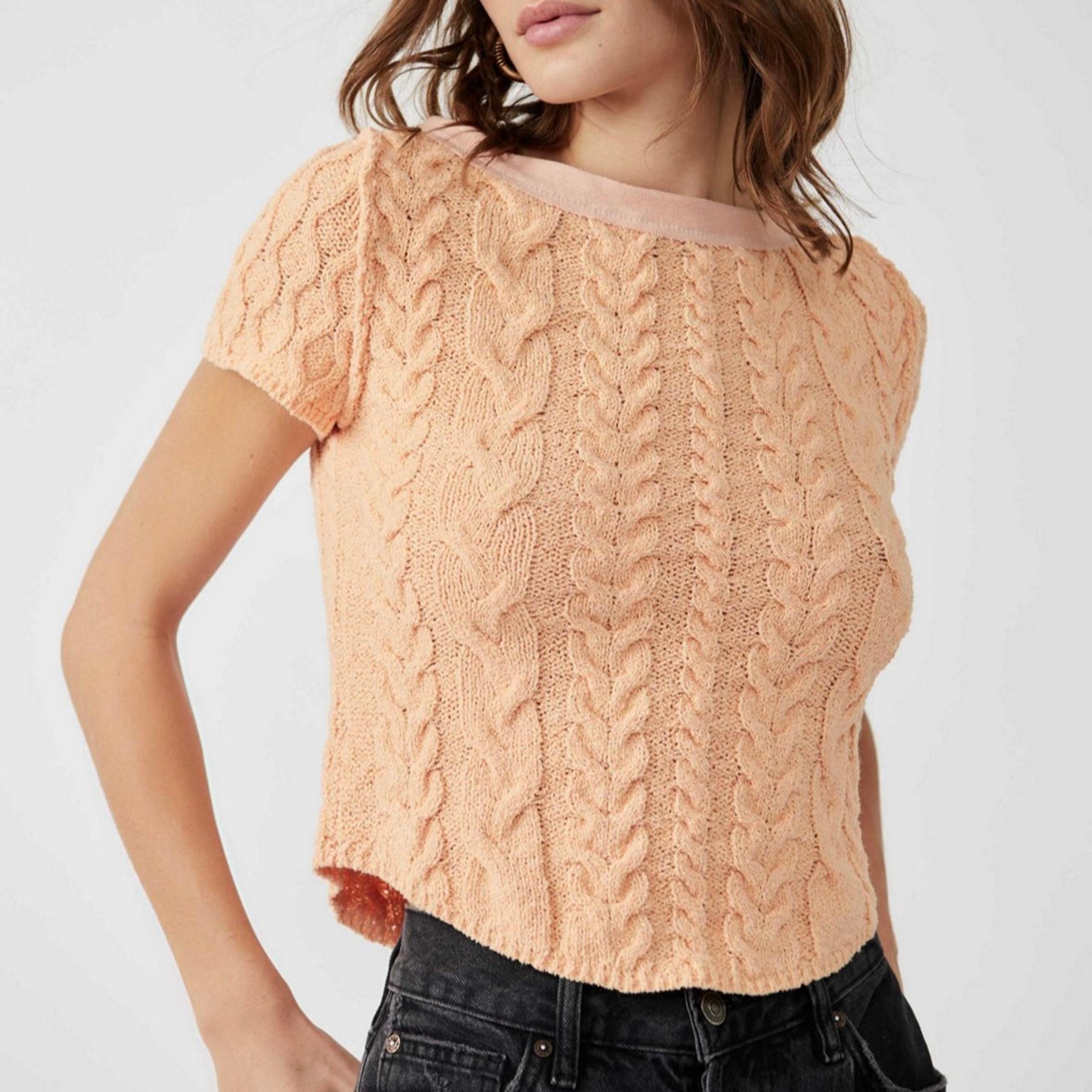 Free People Baby Cable Tee in pink size large
