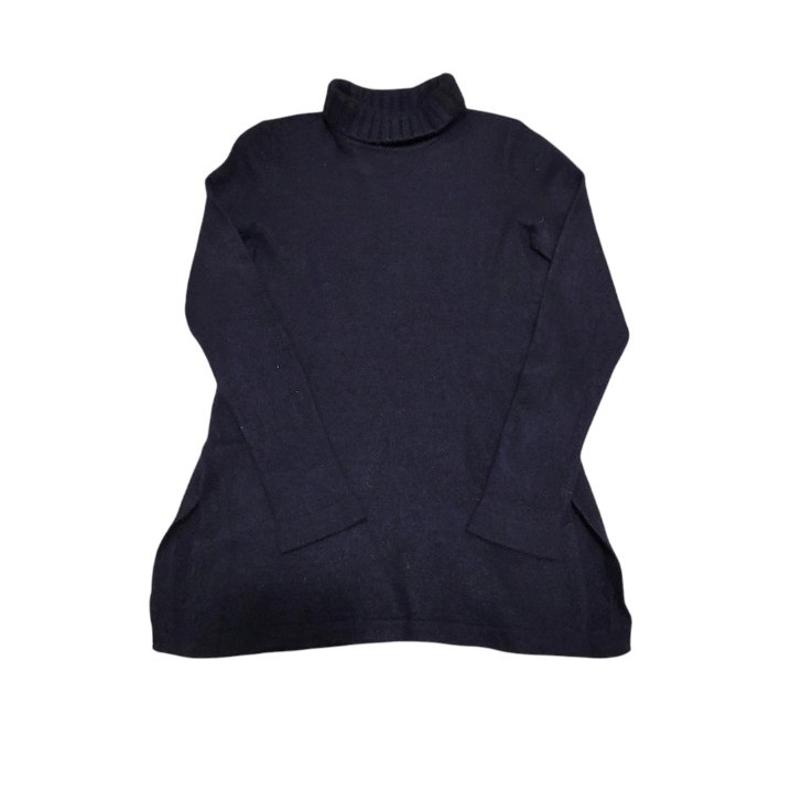 Vince Desiger Women's Blue Side Slit Turtleneck Cashmere Pullover Tunic Sweater