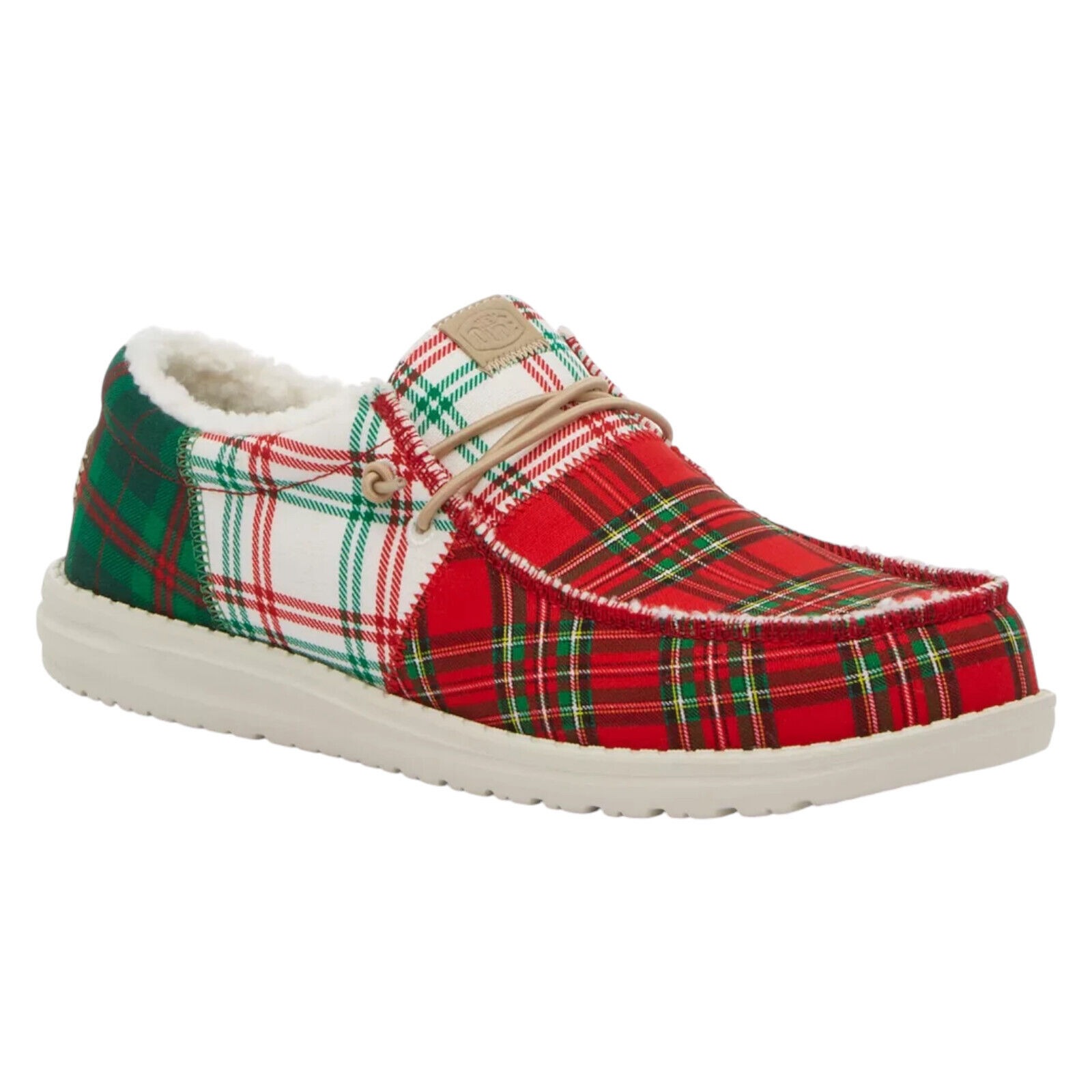 Hey Dude Wally Tri Tartan Plaid Christmas Red White Green Shoes Men's Size 10
