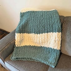 Handmade Knitted Blue and White Blanket
