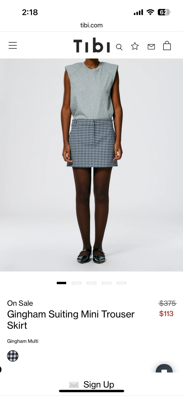 Tibi Gingham Suiting Mini Trouser Skirt