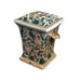 Green and Gold Asian Tapestry Porcelain Jar Incense Burner Jar 9 3/4