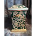 Green and Gold Asian Tapestry Porcelain Jar Incense Burner Jar 9 3/4