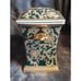 Green and Gold Asian Tapestry Porcelain Jar Incense Burner Jar 9 3/4