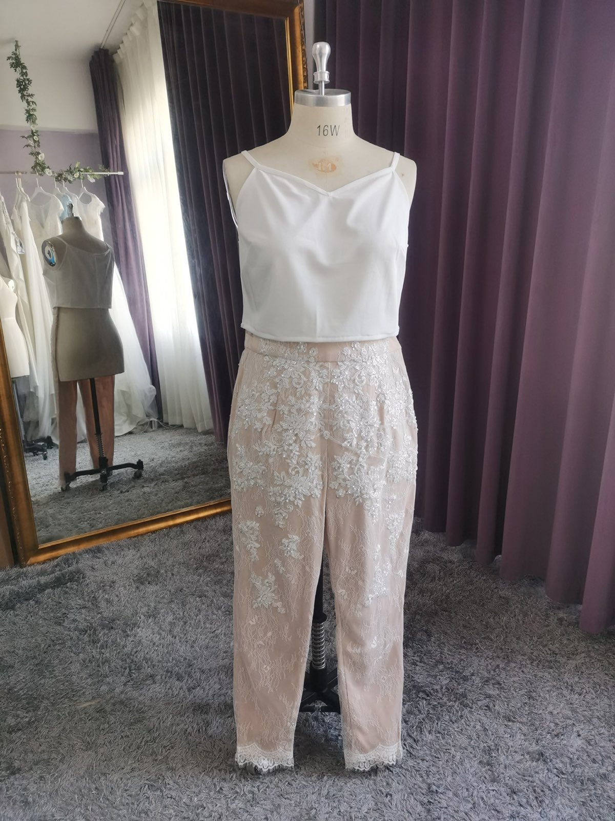 Wedding set top and pants , lace beaded pants plus size