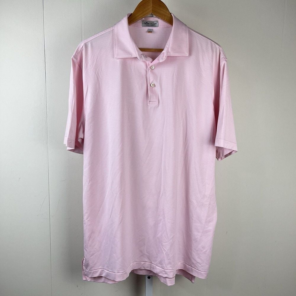 Peter Millar Summer Comfort Golf Polo Shirt Mens Large Pink White Stripe