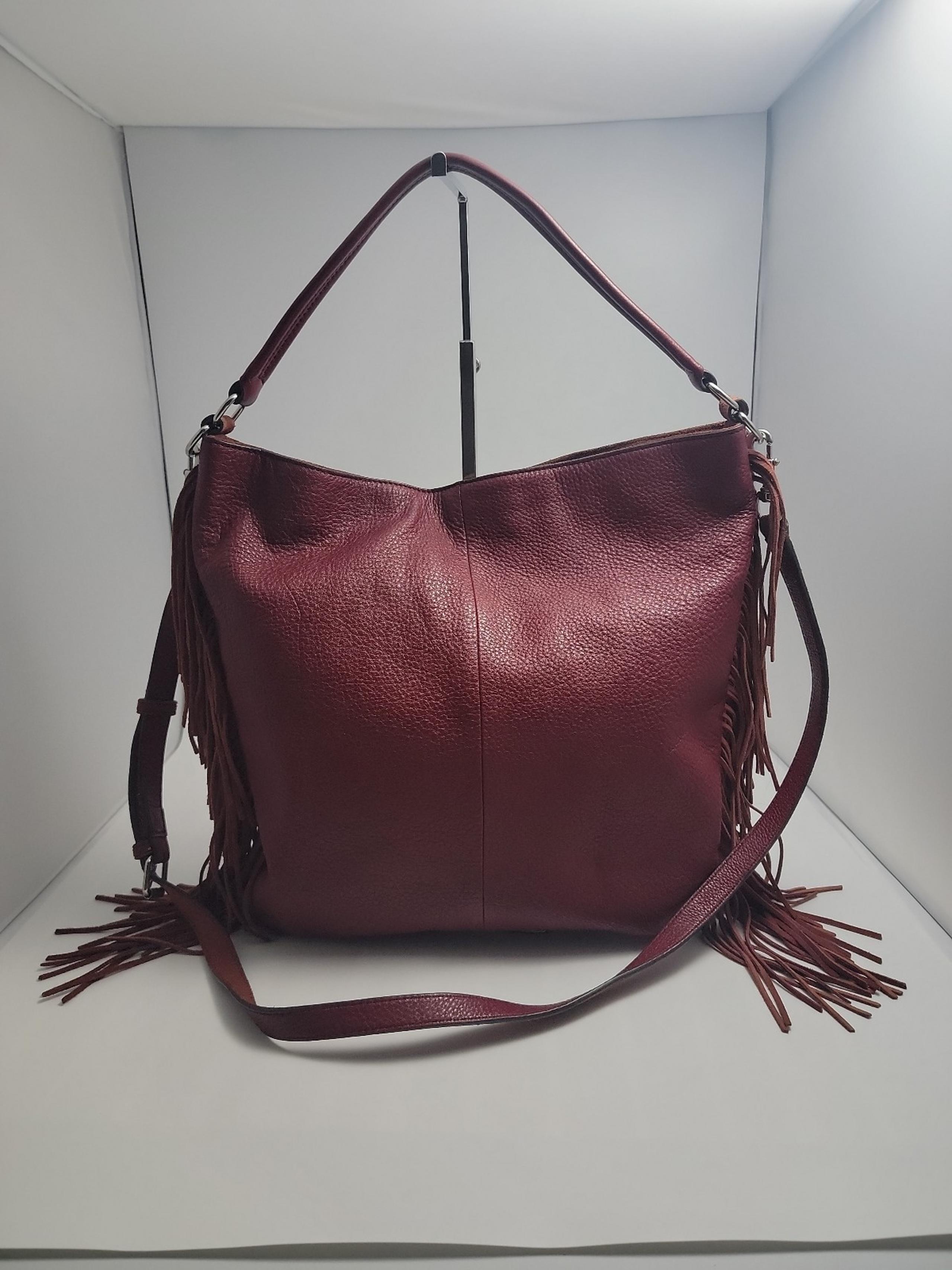 Rebecca Minkoff Oxblood Clark Leather & Suede Shoulder/Crossbody Bag With Fringe
