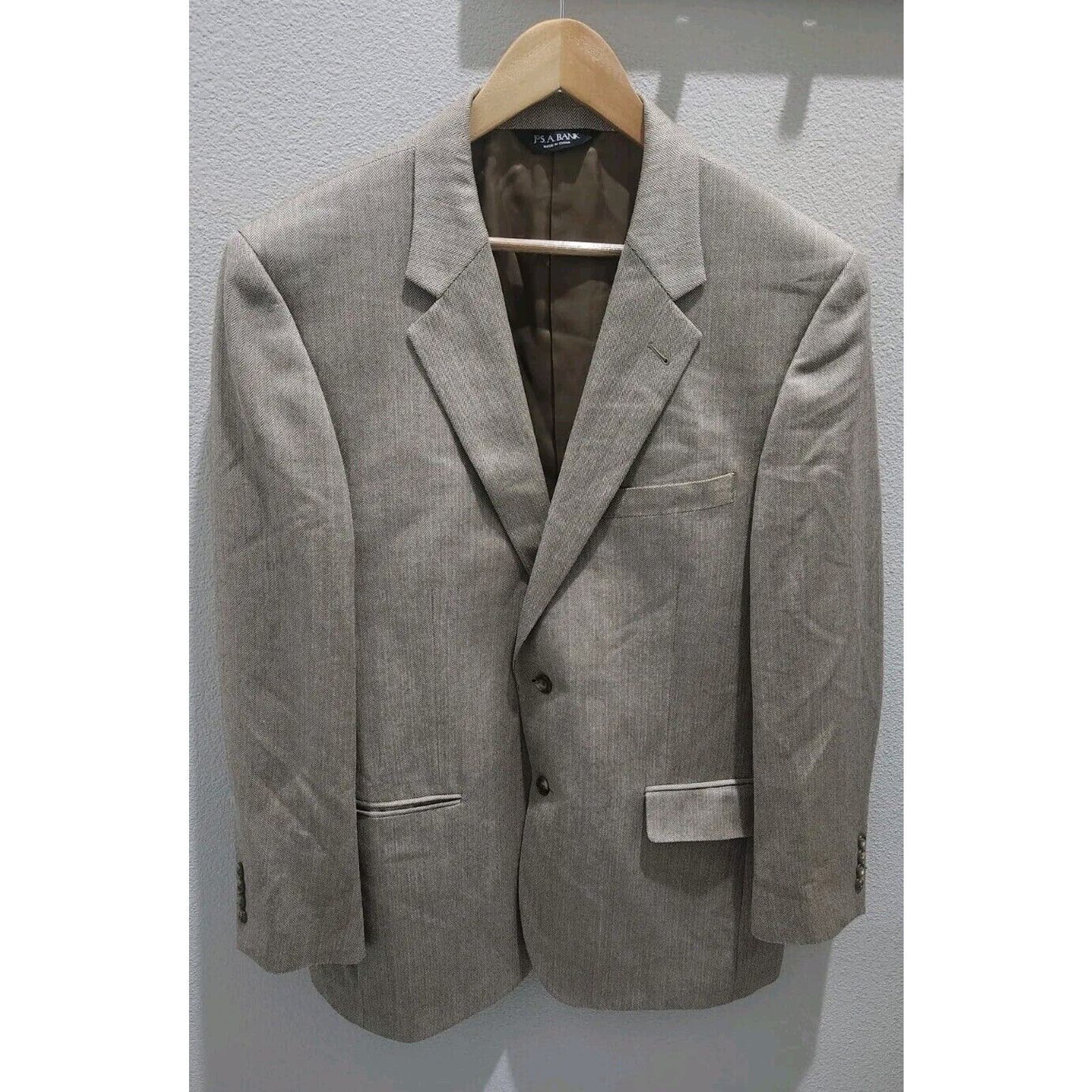 JOS A BANK SIGNATURE SILK/CAMEL HAIR HERRINGBONE SPORT COAT BLAZER MEN 44R