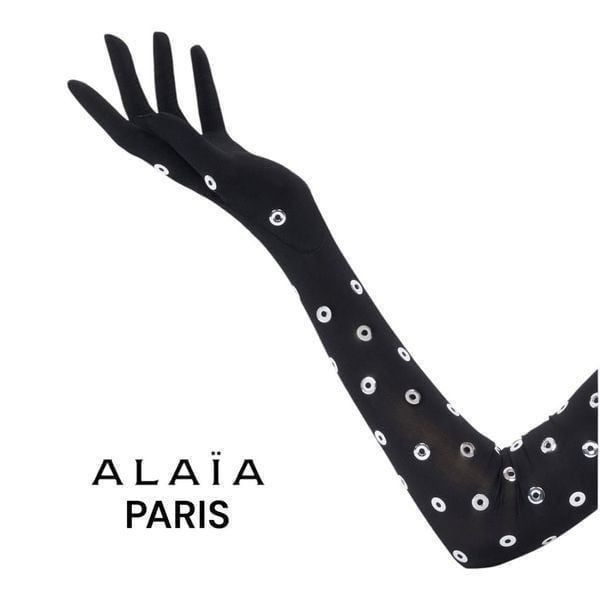ALAIA Eyelet Gloves in Noir & Argent