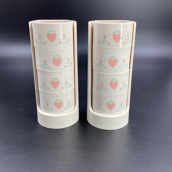 Corelle Gemco Set of 2 Forever Yours Napkin Rings Cream Pink Holders MCM EUC