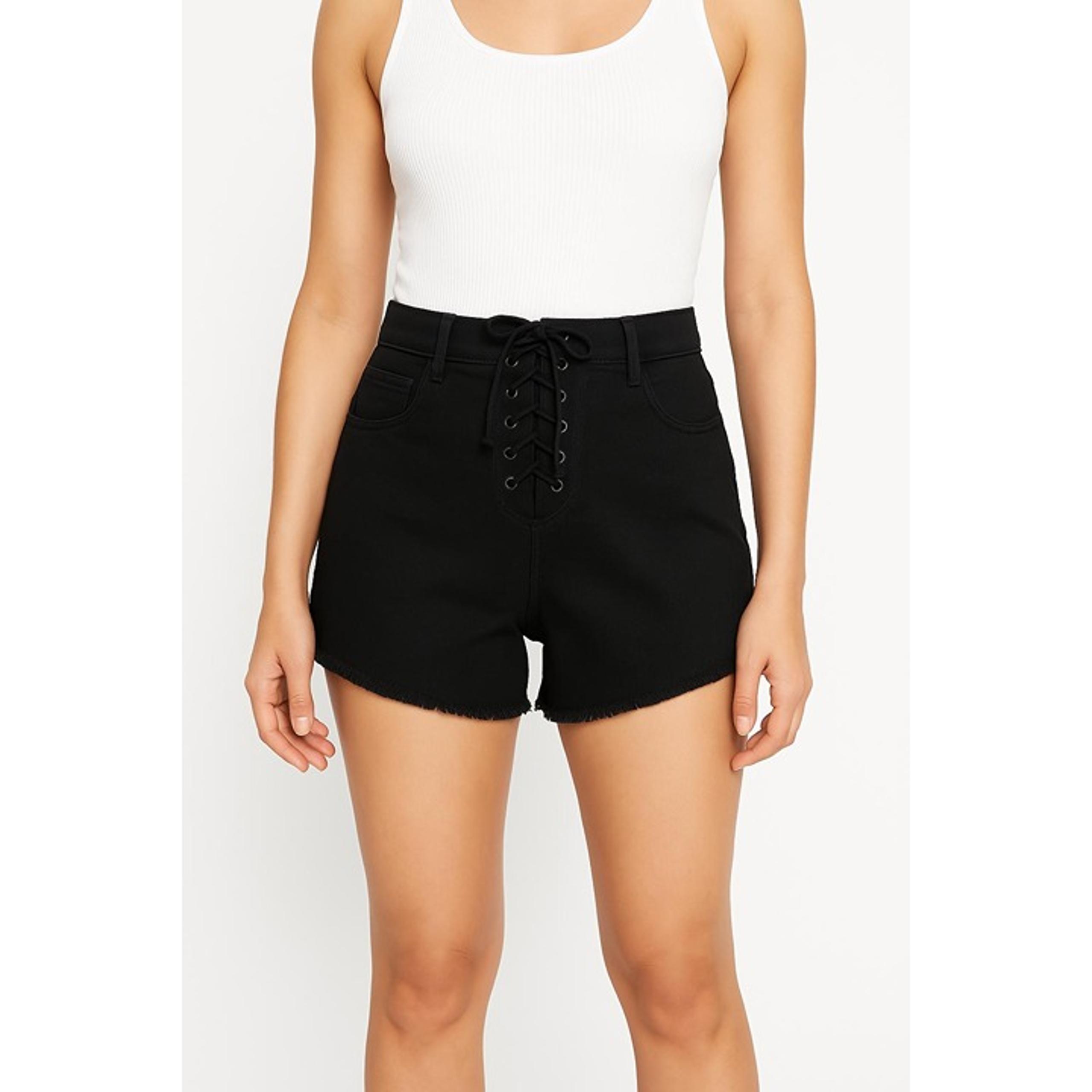 INDAH Black Lace Up Front High Waisted Frayed Hem Casual Shorts Size Large