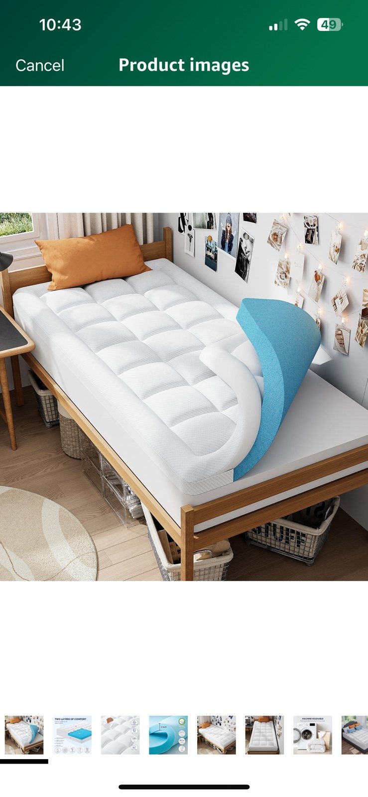 ELEMUSE Dual Layer 3 Inch Memory Foam Mattress Topper Twin, 2 Inch Cooling Gel M