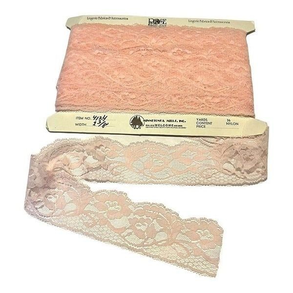 Vtg Minnetonka Mills Inc. Pink Floral Lingerie Lace Trim Roll 36yds 2.5” Wide